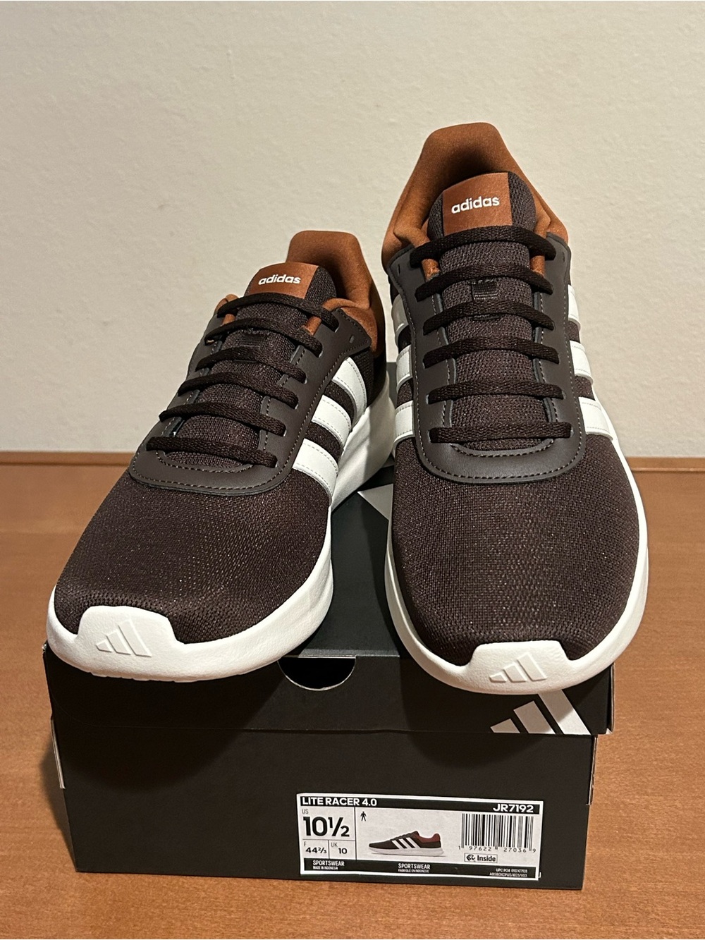 adidas Men’s Brown and White Lite Racer Sneakers - Picture 3 of 11